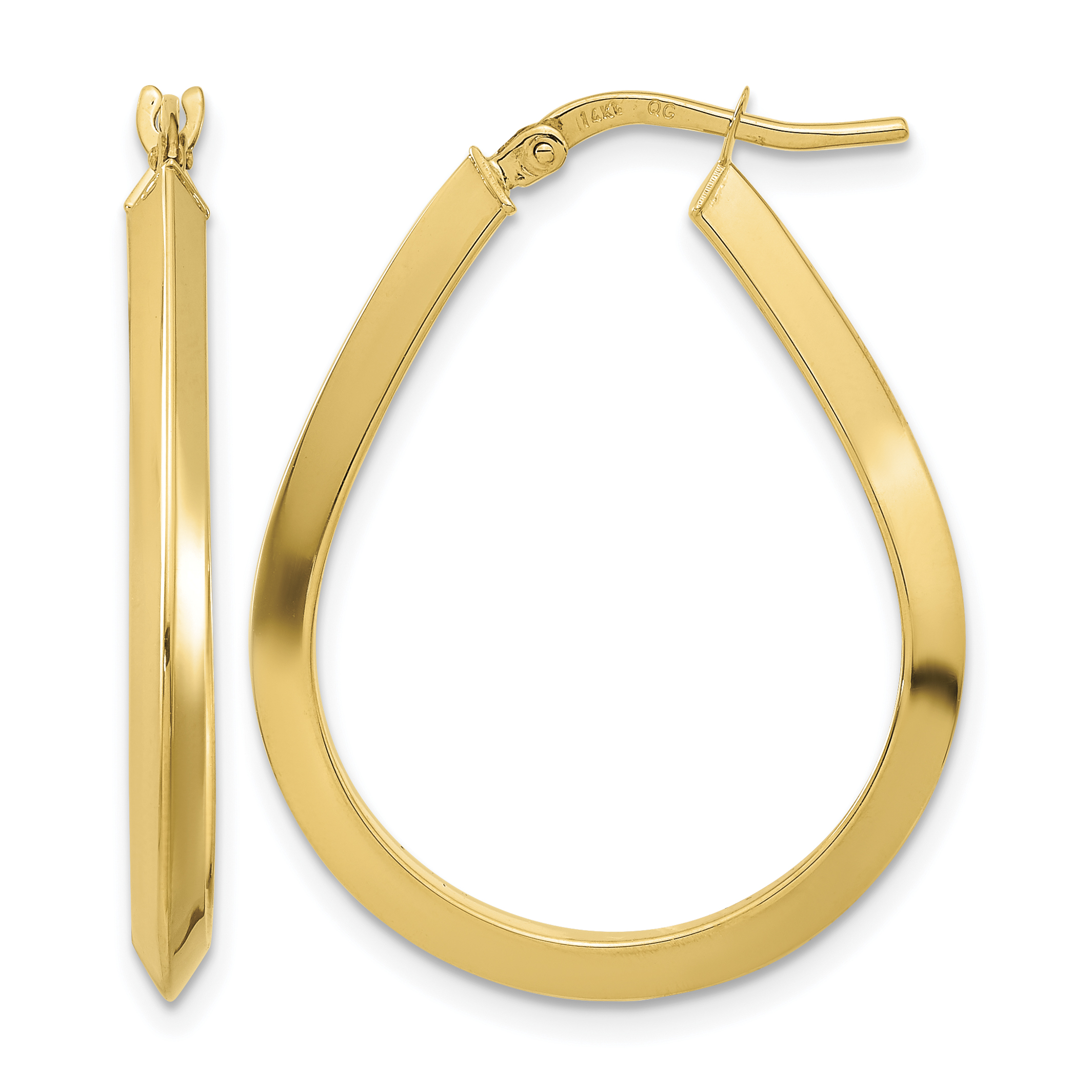 14k Polished 2.75mm Knife Edge Teardrop Shape Hoop Earrings (TF1291)