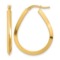14K Yellow Gold 2.75x 26mm Polished Knife-Edge Teardrop-Shape Tube Hoop Earrings view 1