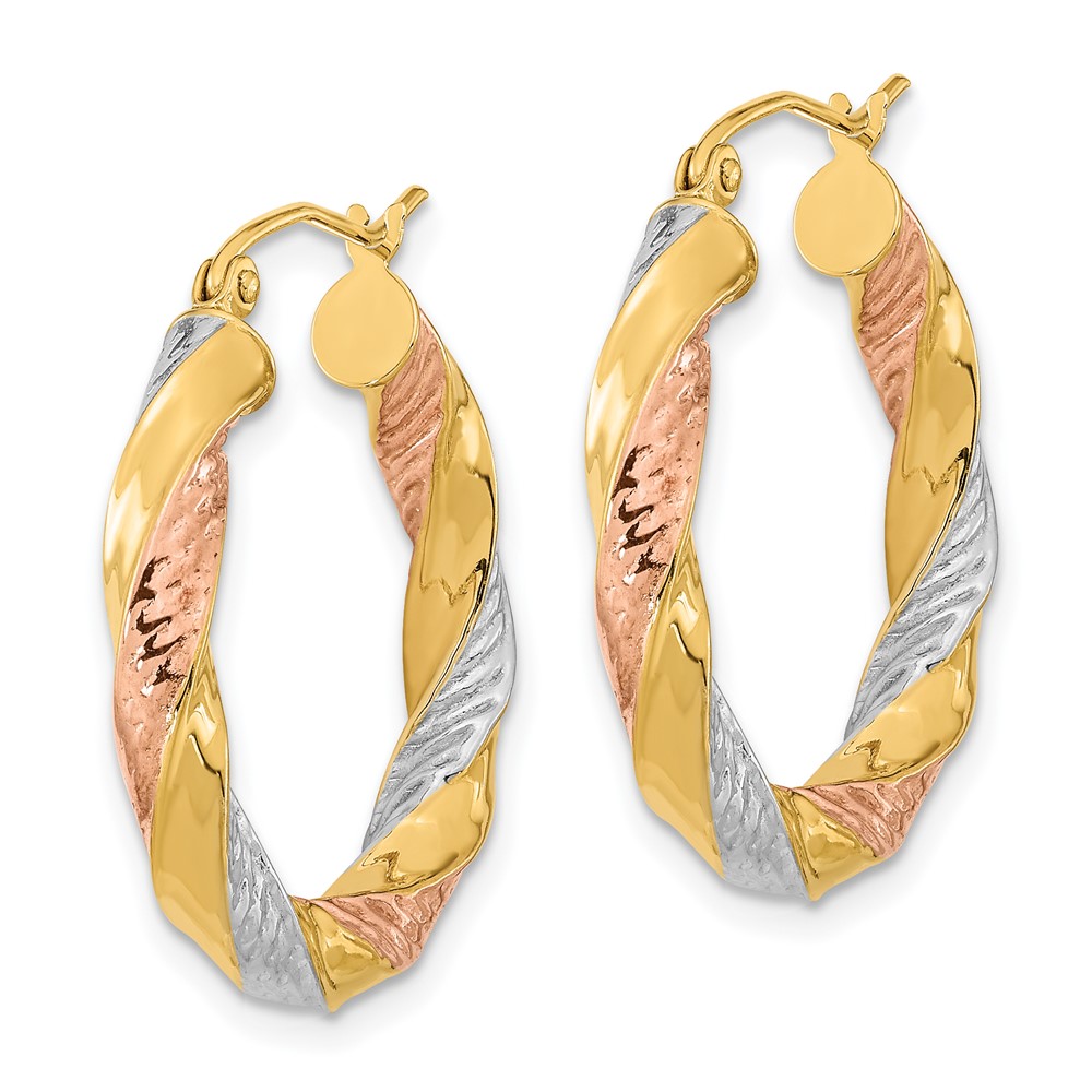 14k w/ White/Rose RH Polished & D/C Twist Hoop Earrings (TF1298)