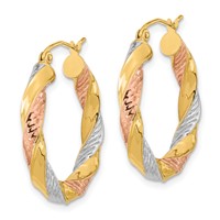 14K Earrings with White Rose RH Polished & D C Twist Hoop view 2