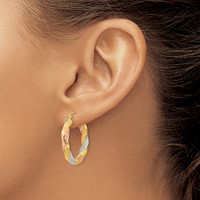 14K Earrings with White Rose RH Polished & D C Twist Hoop view 3