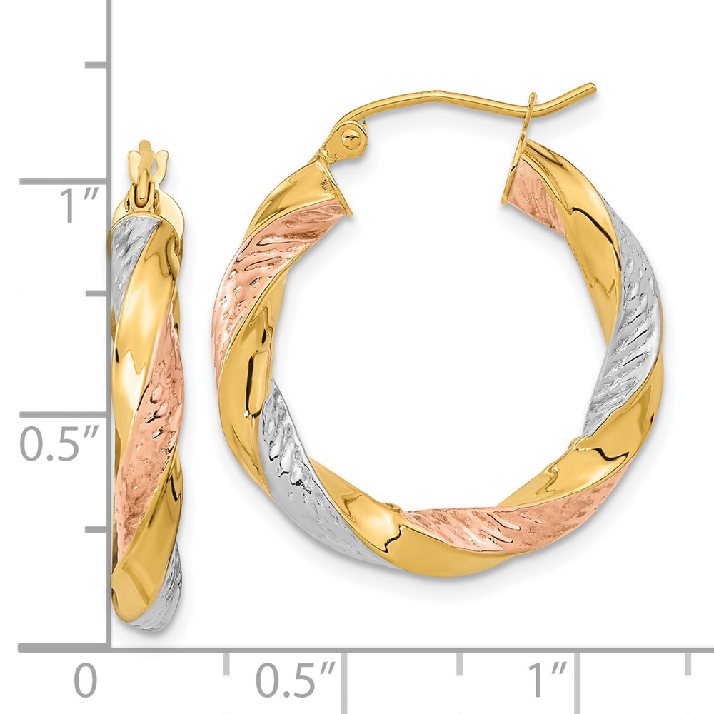 14k w/ White/Rose RH Polished & D/C Twist Hoop Earrings (TF1298)