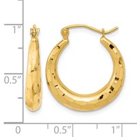 14K Yellow Gold 3.5x 22mm Polished Diamond-cut Tapered Hollow Hoop Earrings view 4