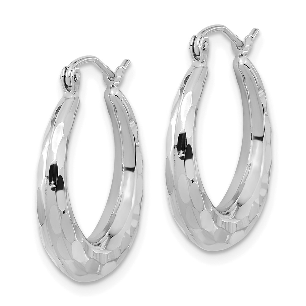 14k White Gold Polished Diamond-cut Hoop Earrings (TF1300W)