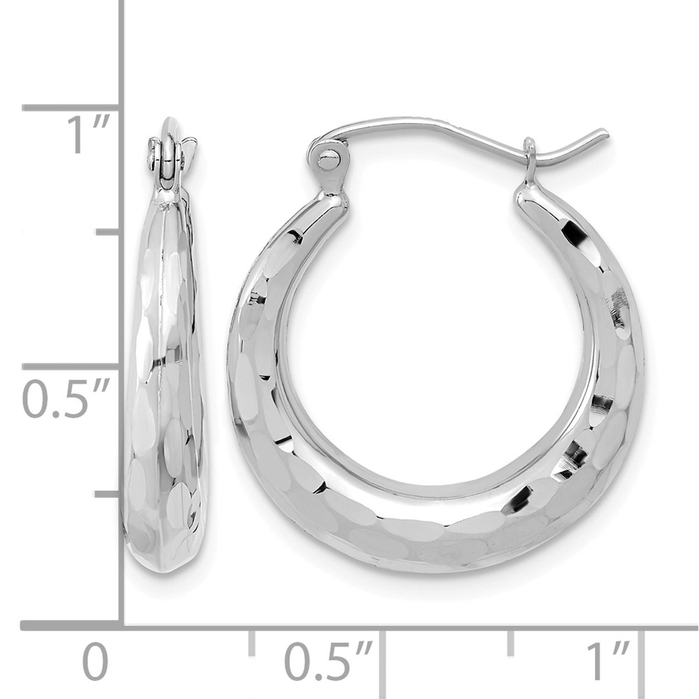 14k White Gold Polished Diamond-cut Hoop Earrings (TF1300W)