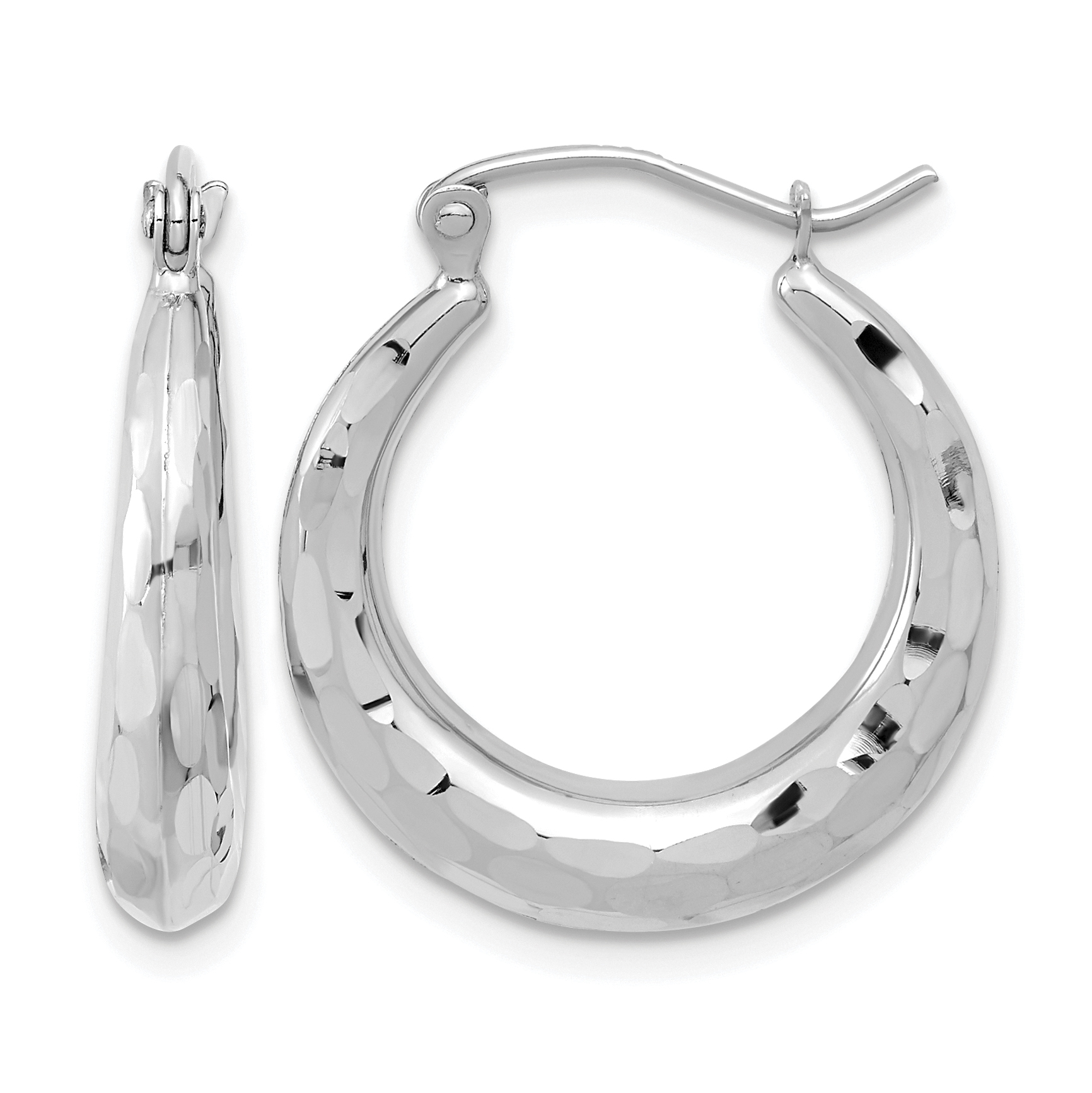 14k White Gold Polished Diamond-cut Hoop Earrings (TF1300W)
