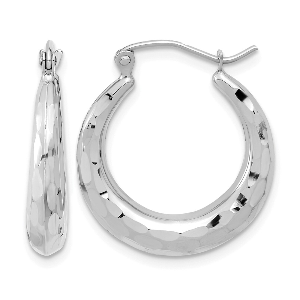 14k White Gold Polished Diamond-cut Hoop Earrings (TF1300W)