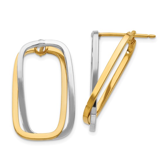 14k Two-Tone /Versatile-Can be Worn 3 Ways/ Rectangle Post Earrings