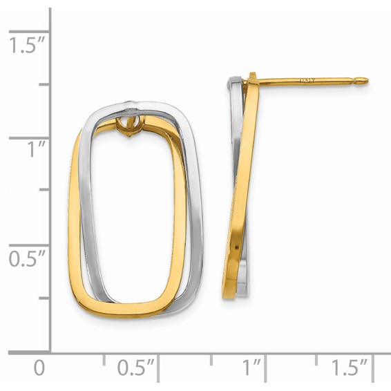 14k Two-Tone /Versatile-Can be Worn 3 Ways/ Rectangle Post Earrings