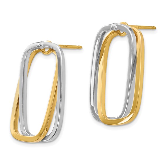 14k Two-Tone /Versatile-Can be Worn 3 Ways/ Rectangle Post Earrings
