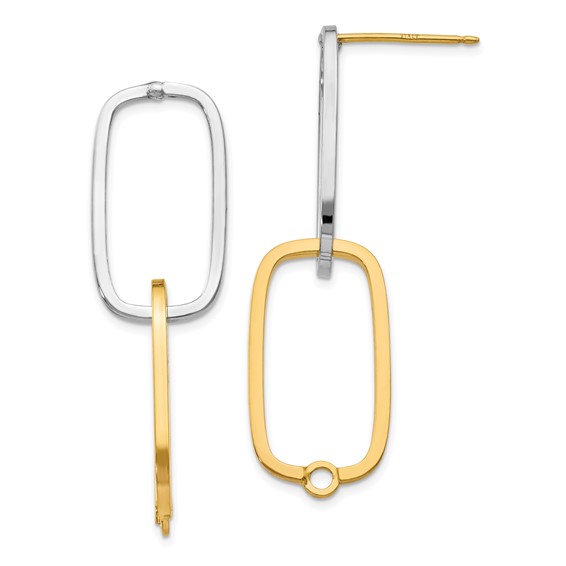 14k Two-Tone /Versatile-Can be Worn 3 Ways/ Rectangle Post Earrings