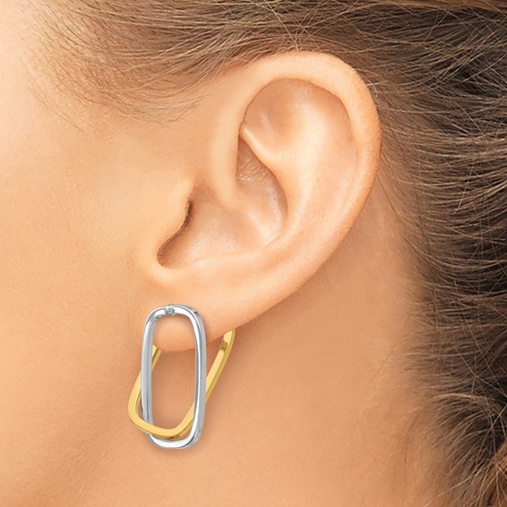 14k Two-Tone /Versatile-Can be Worn 3 Ways/ Rectangle Post Earrings