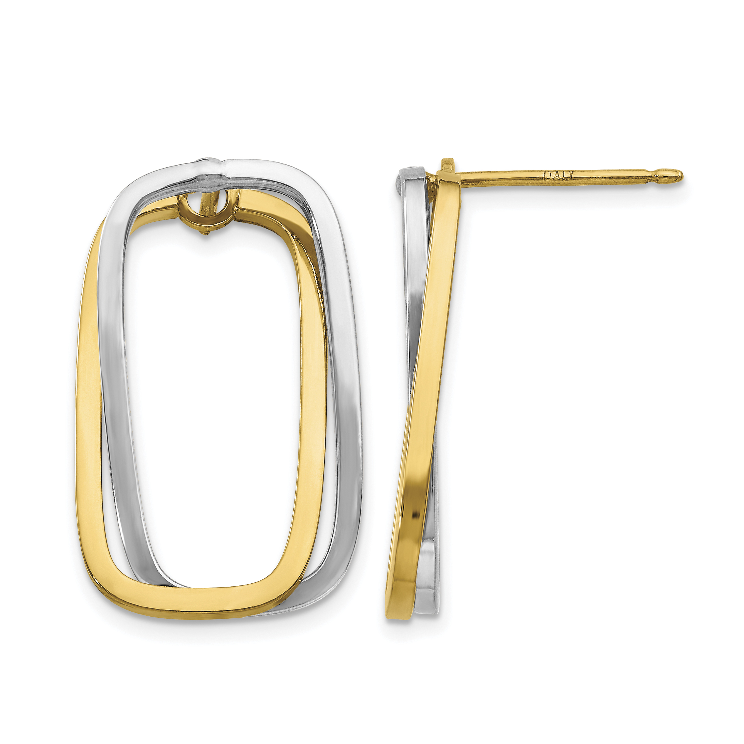 14k Two-Tone Fancy Versatile Rectangle Post Earrings (TF1307YW)