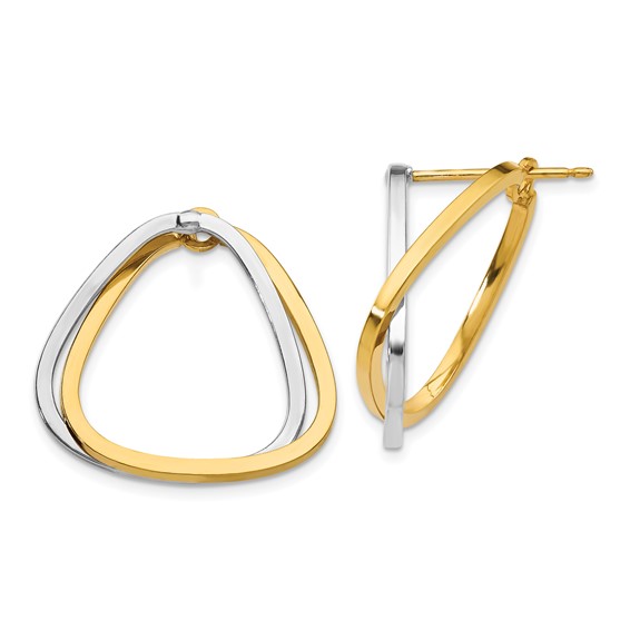 14k Two-Tone Fancy Versatile Triangle Post Earrings