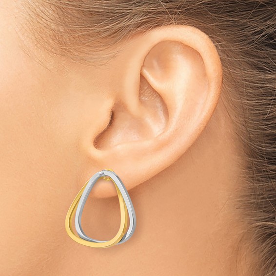 14k Two-Tone Fancy Versatile Triangle Post Earrings