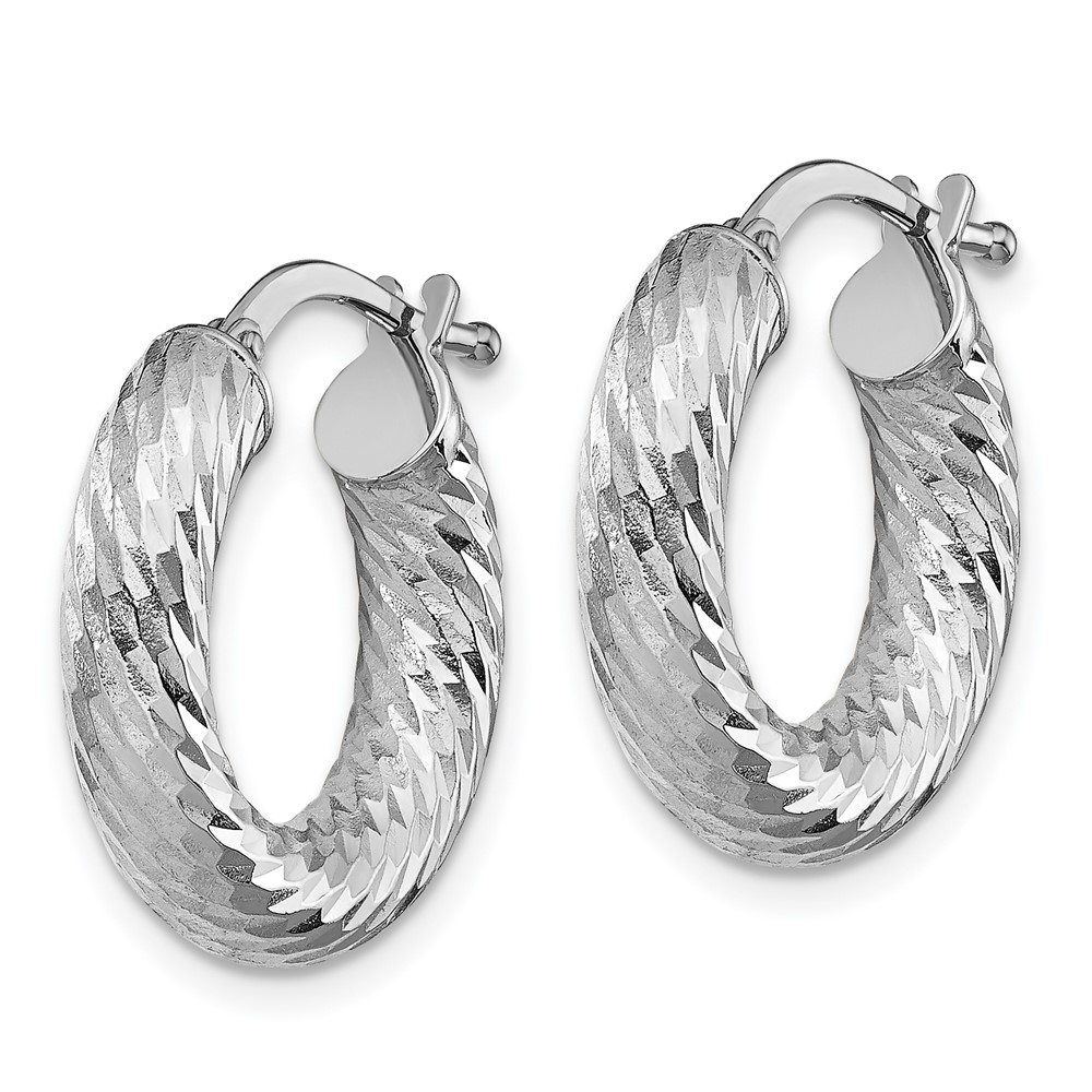 14k 4x10mm White Gold Diamond-cut Round Hoop Earrings (TF1332W)