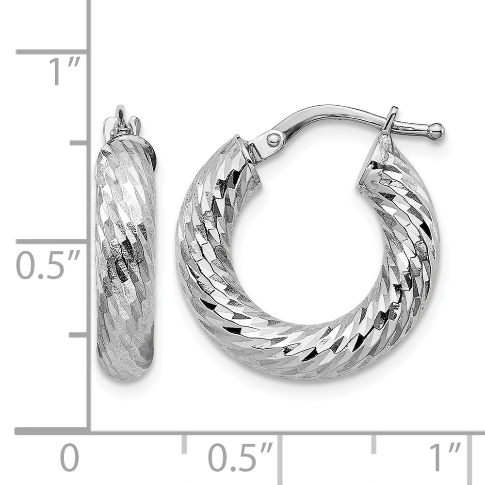 14k 4x10mm White Gold Diamond-cut Round Hoop Earrings (TF1332W)