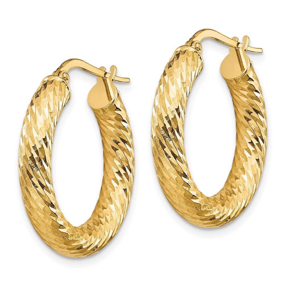 14k 4mm Polished Diamond-cut Round Hoop Earrings (TF1333)