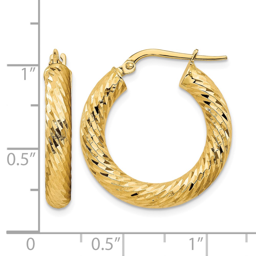 14k 4mm Polished Diamond-cut Round Hoop Earrings (TF1333)
