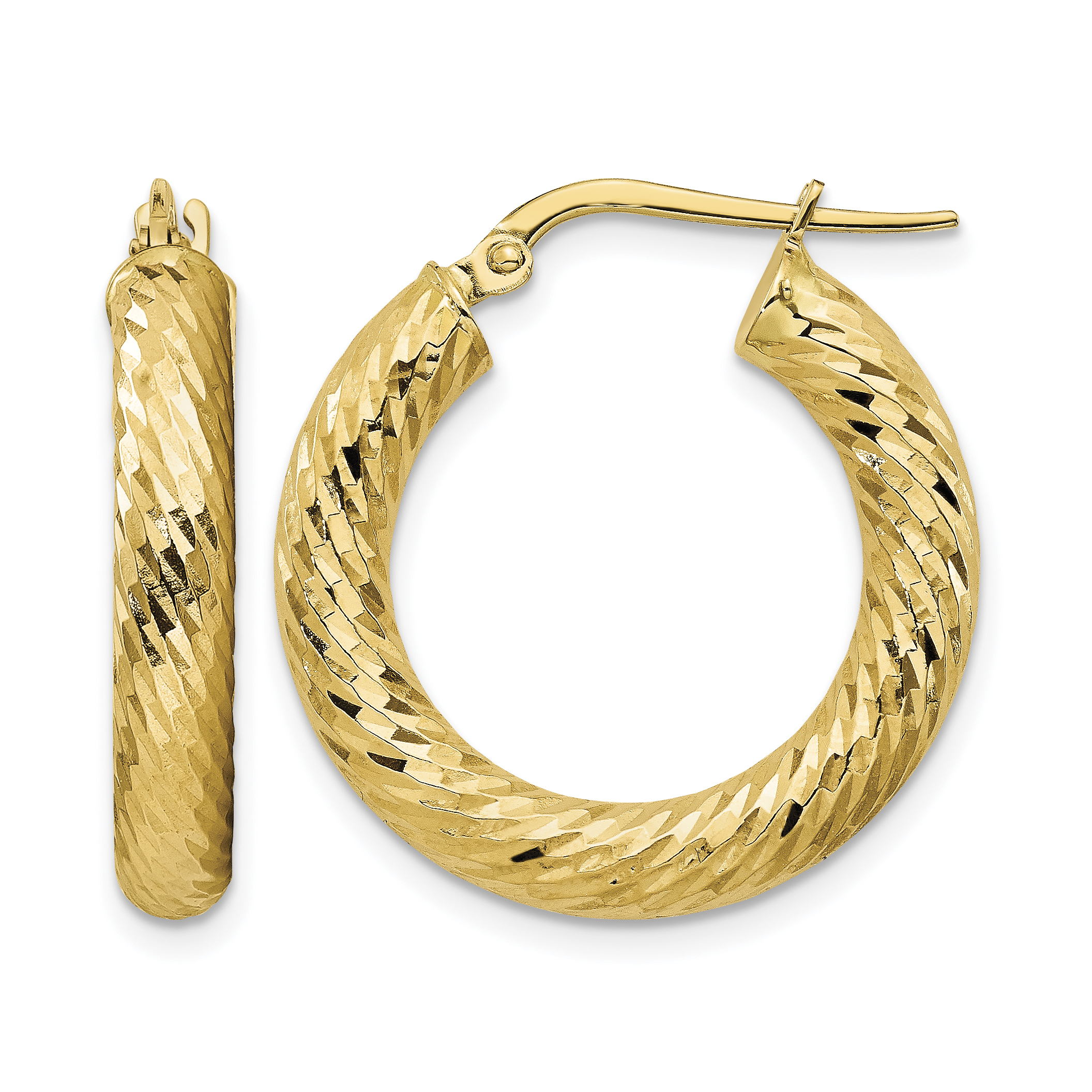 14k 4mm Polished Diamond-cut Round Hoop Earrings (TF1333)
