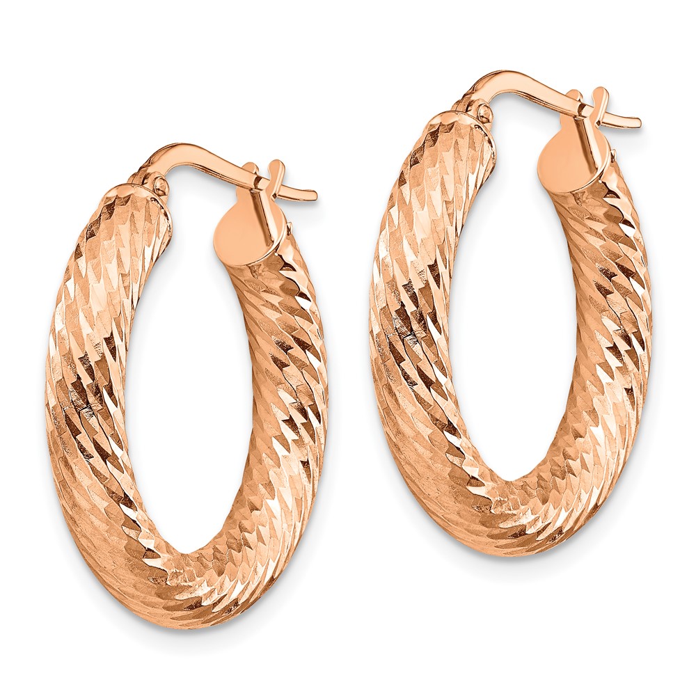 14k 4mm Rose Gold Polished Diamond-cut Round Hoop Earrings (TF1333R)