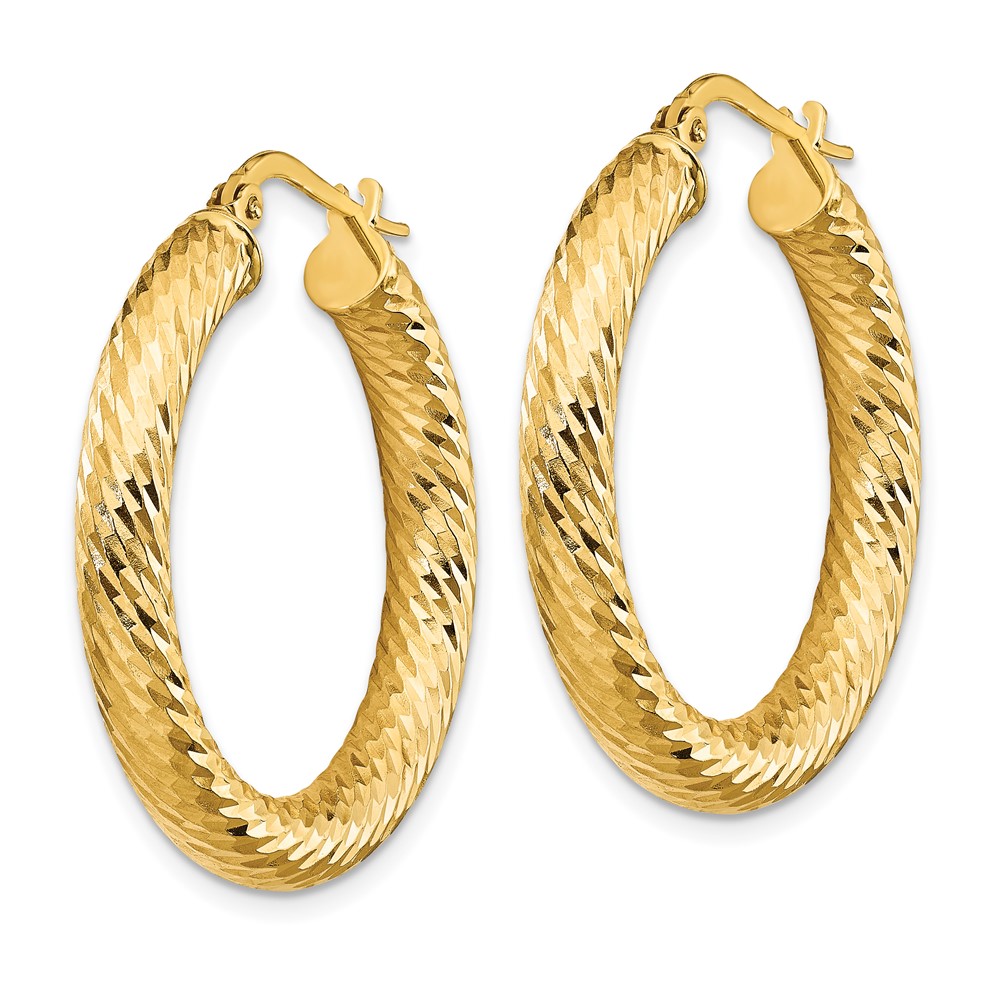 14k 4x20mm Diamond-cut Round Hoop Earrings (TF1334)