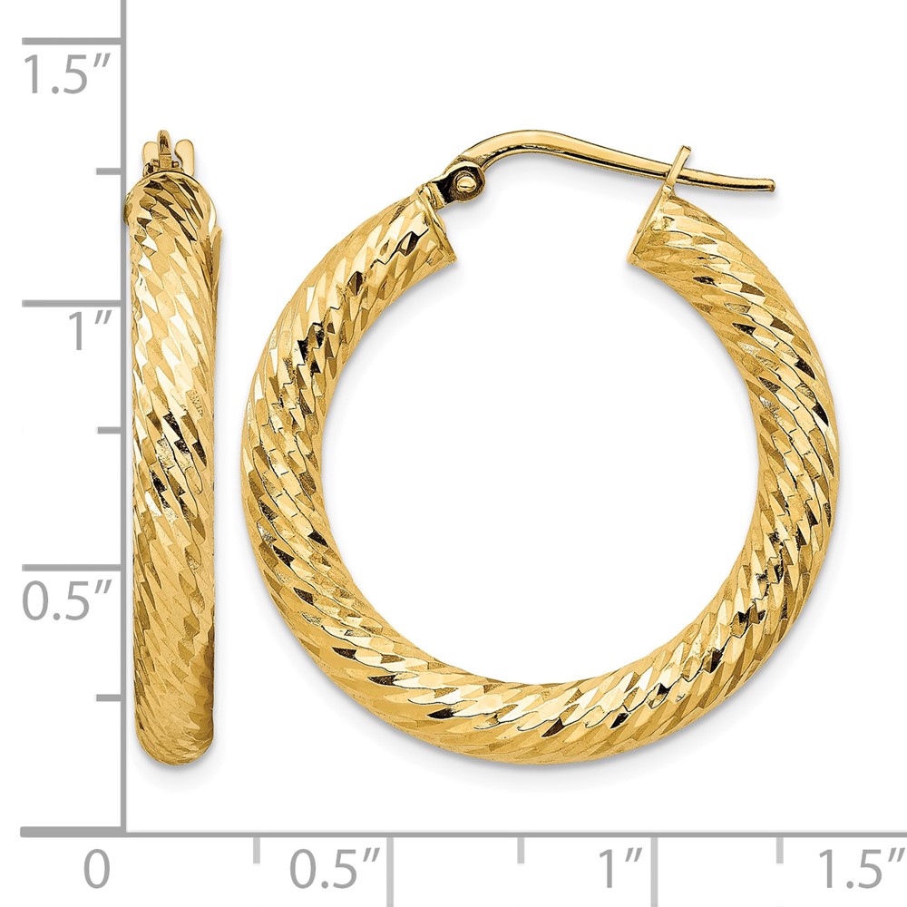 14k 4x20mm Diamond-cut Round Hoop Earrings (TF1334)
