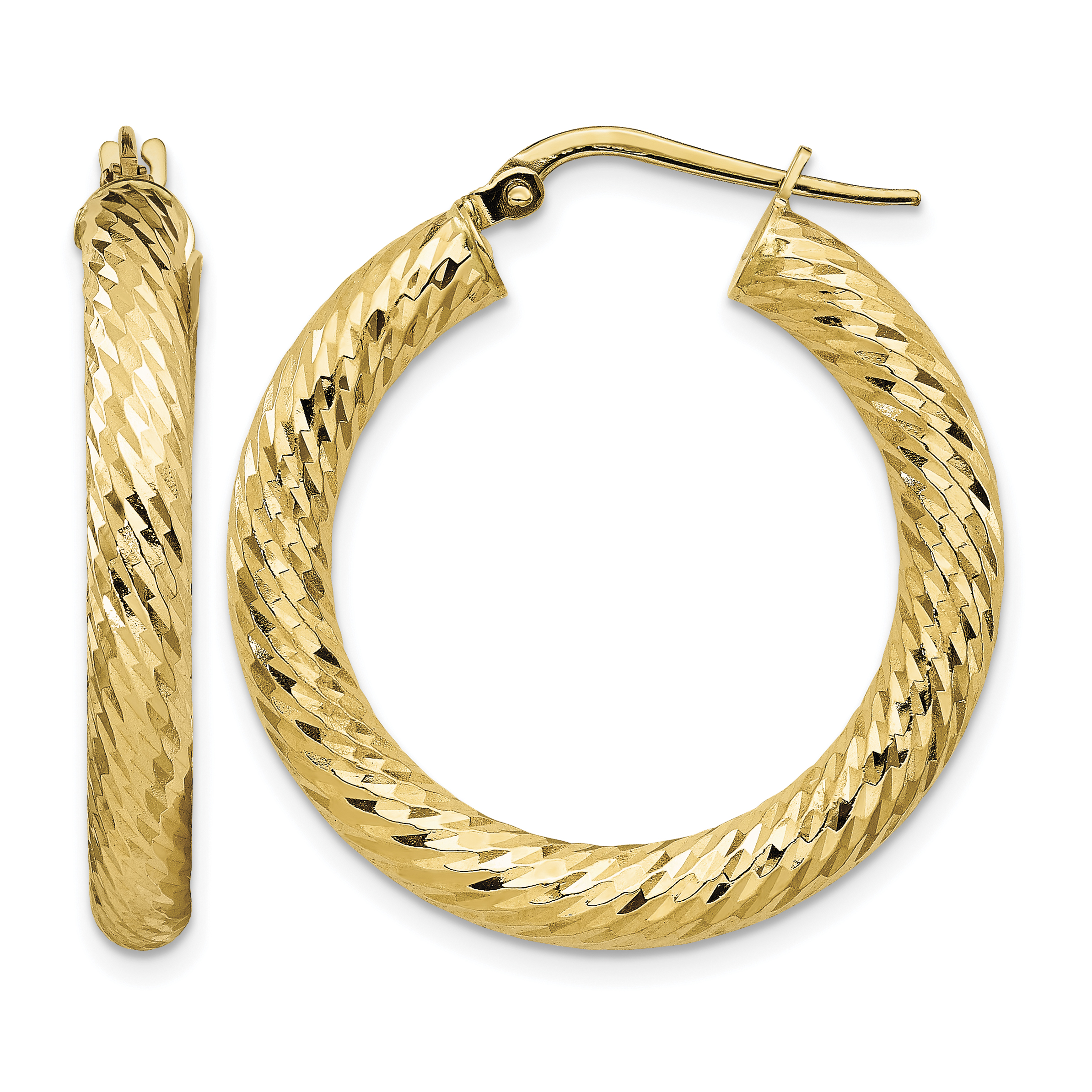 14k 4x20mm Diamond-cut Round Hoop Earrings (TF1334)