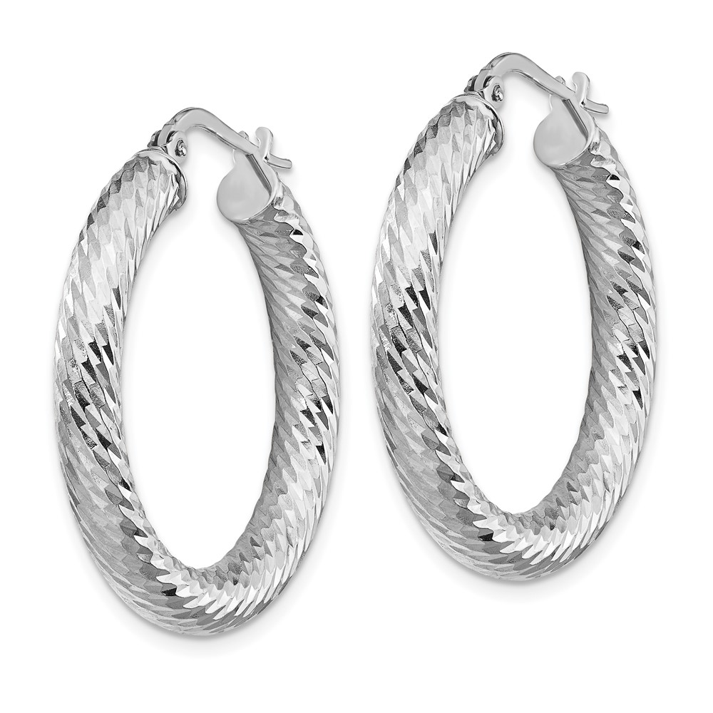 14k 4x20mm White Gold Diamond-cut Round Hoop Earrings (TF1334W)