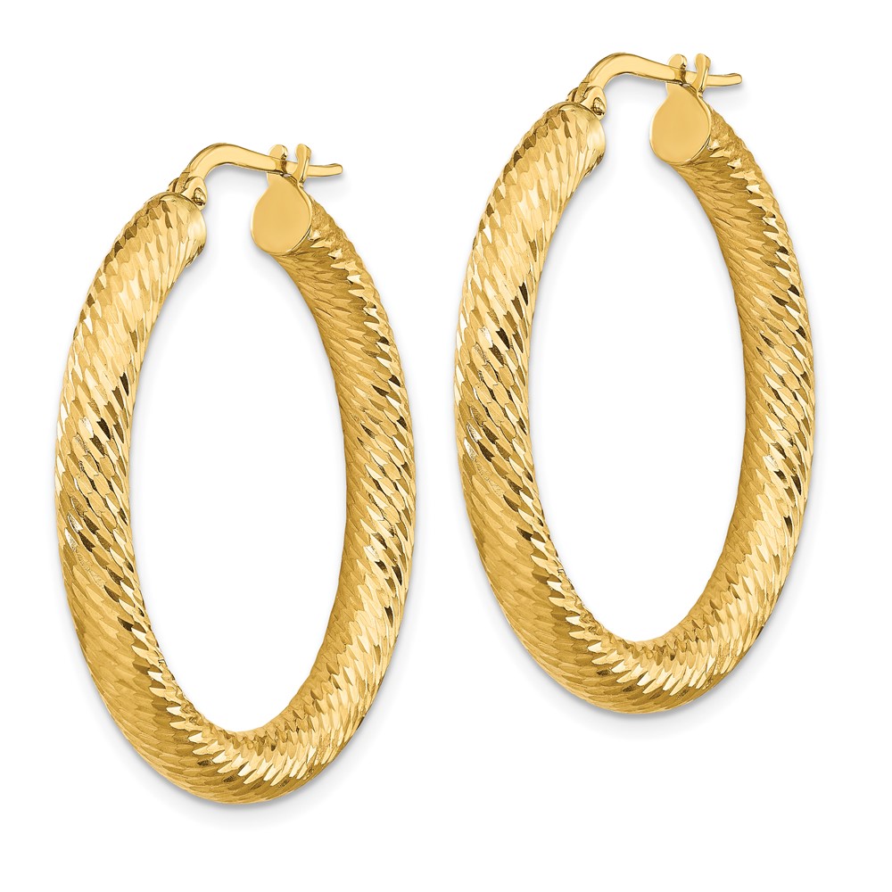 14k 4x25mm Diamond-cut Round Hoop Earrings (TF1335)