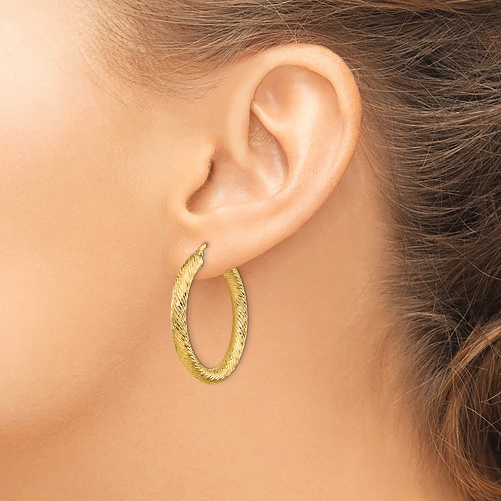 14k 4x25mm Diamond-cut Round Hoop Earrings (TF1335)