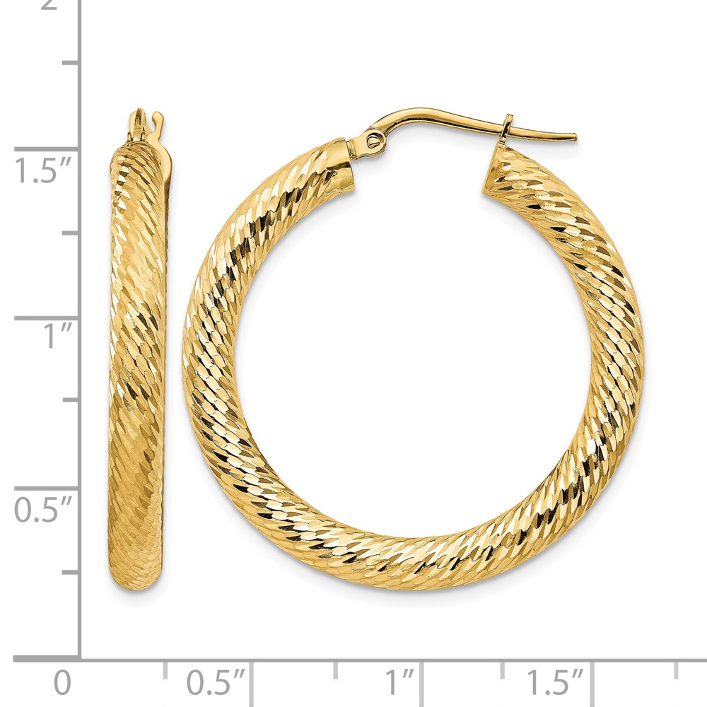 14k 4x25mm Diamond-cut Round Hoop Earrings (TF1335)