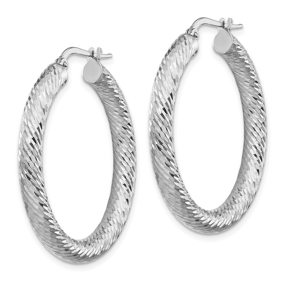 14k 4x25mm White Gold Diamond-cut Round Hoop Earrings (TF1335W)