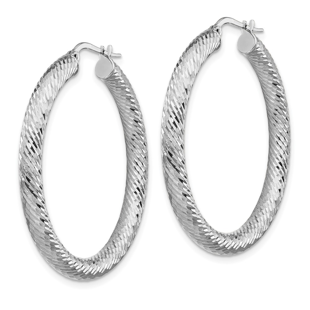 14k 4x30mm White Gold Diamond-cut Round Hoop Earrings (TF1336W)