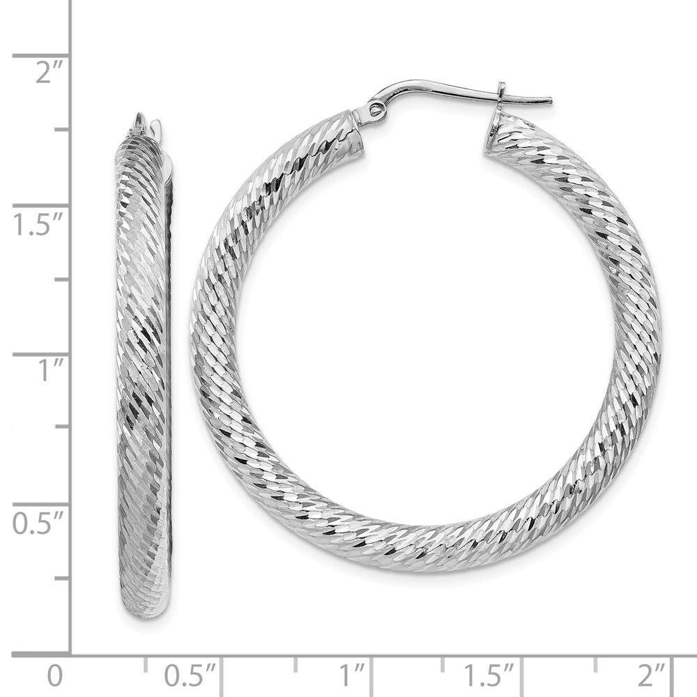 14k 4x30mm White Gold Diamond-cut Round Hoop Earrings (TF1336W)