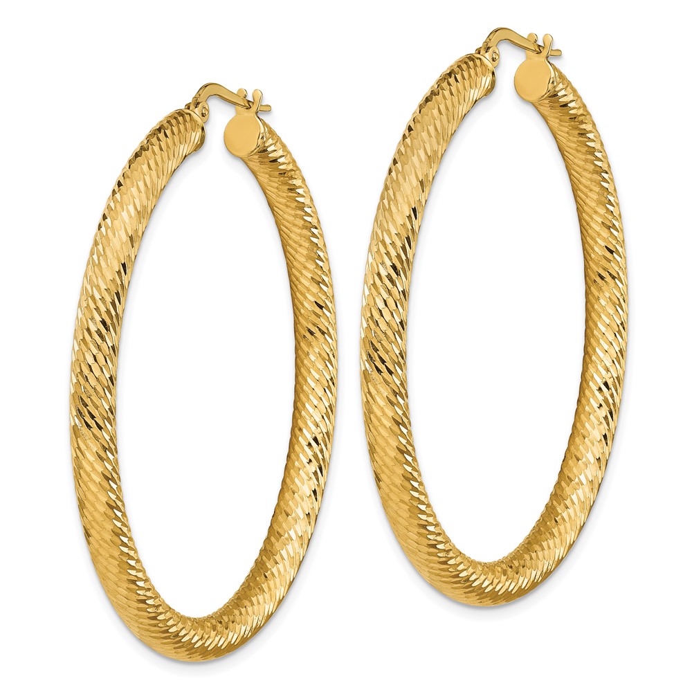 14k 4x50mm Diamond-cut Round Hoop Earrings (TF1338)