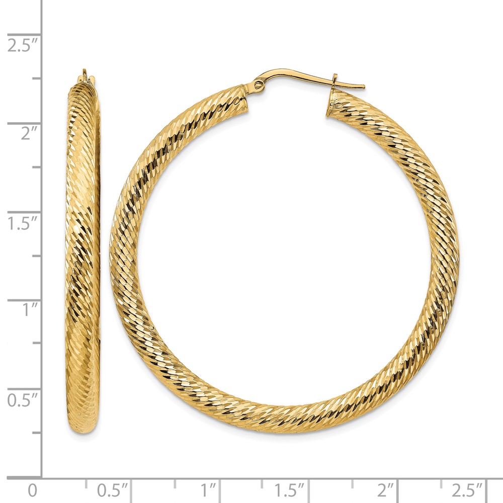 14k 4x50mm Diamond-cut Round Hoop Earrings (TF1338)