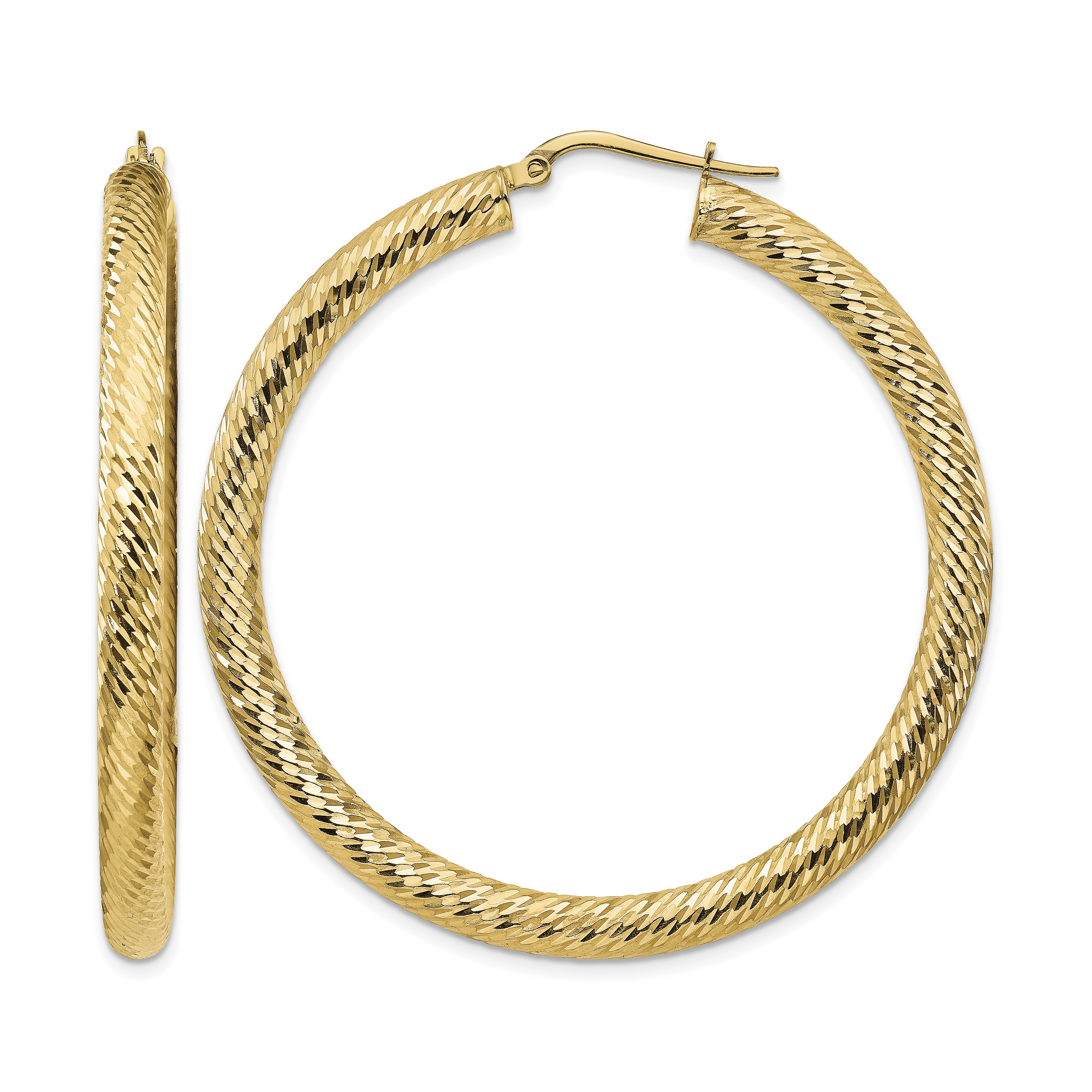 14k 4x50mm Diamond-cut Round Hoop Earrings (TF1338)