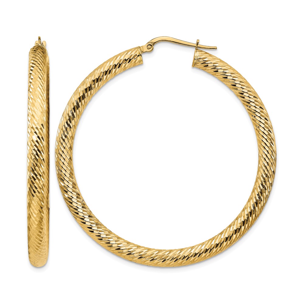 14k 4x50mm Diamond-cut Round Hoop Earrings (TF1338)