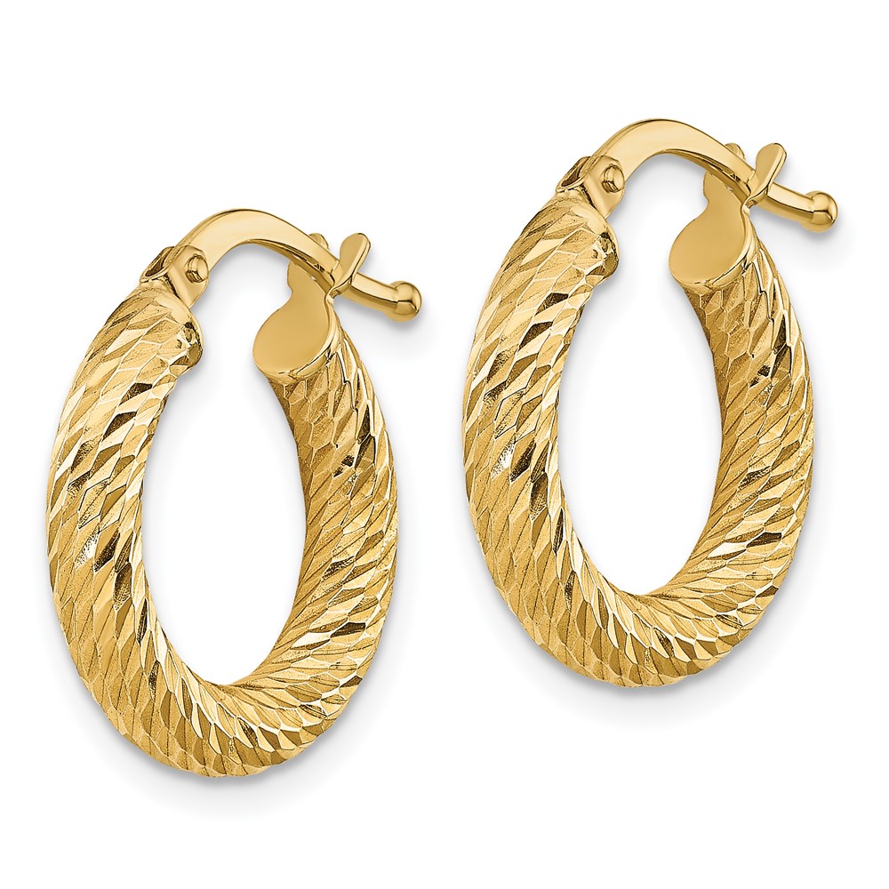 14k 3x10mm Diamond-cut Round Hoop Earrings (TF1339)