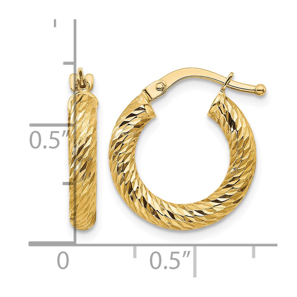 14k 3x10mm Diamond-cut Round Hoop Earrings (TF1339)
