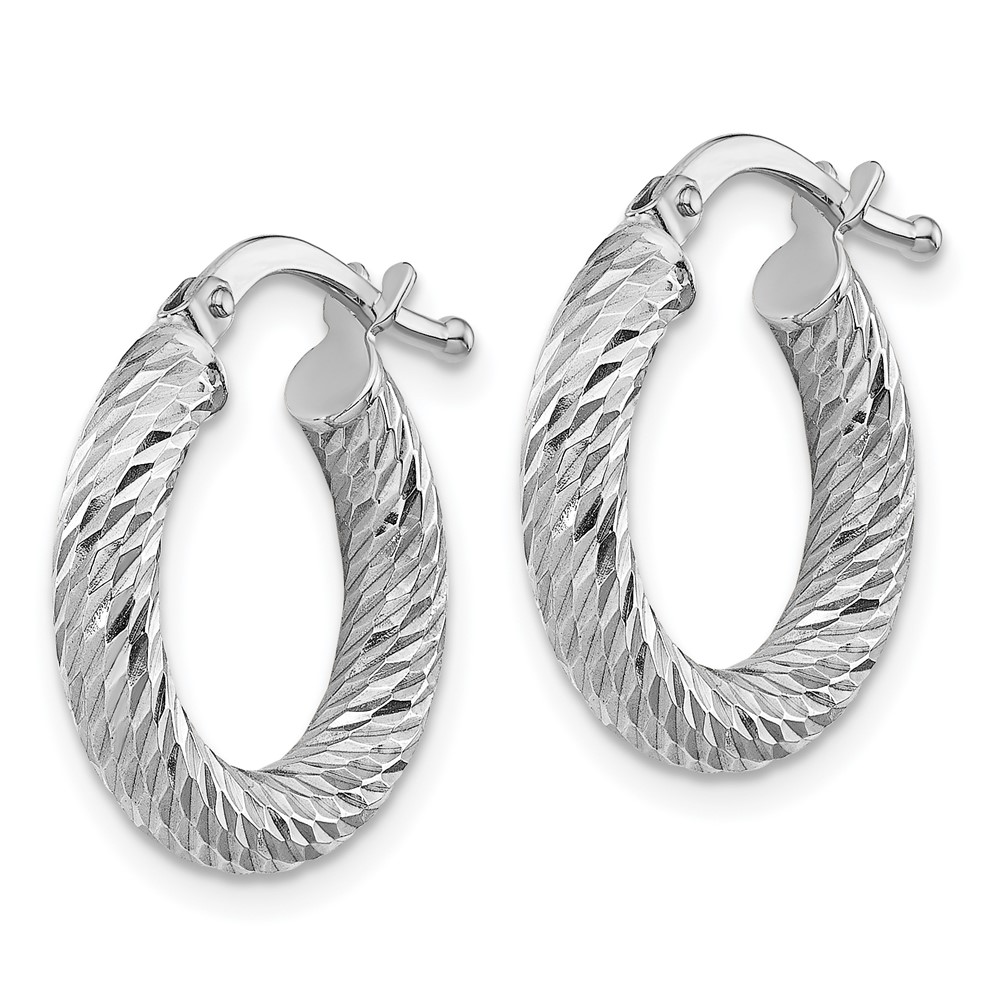 14k 3x10mm White Gold Diamond-cut Round Hoop Earrings (TF1339W)