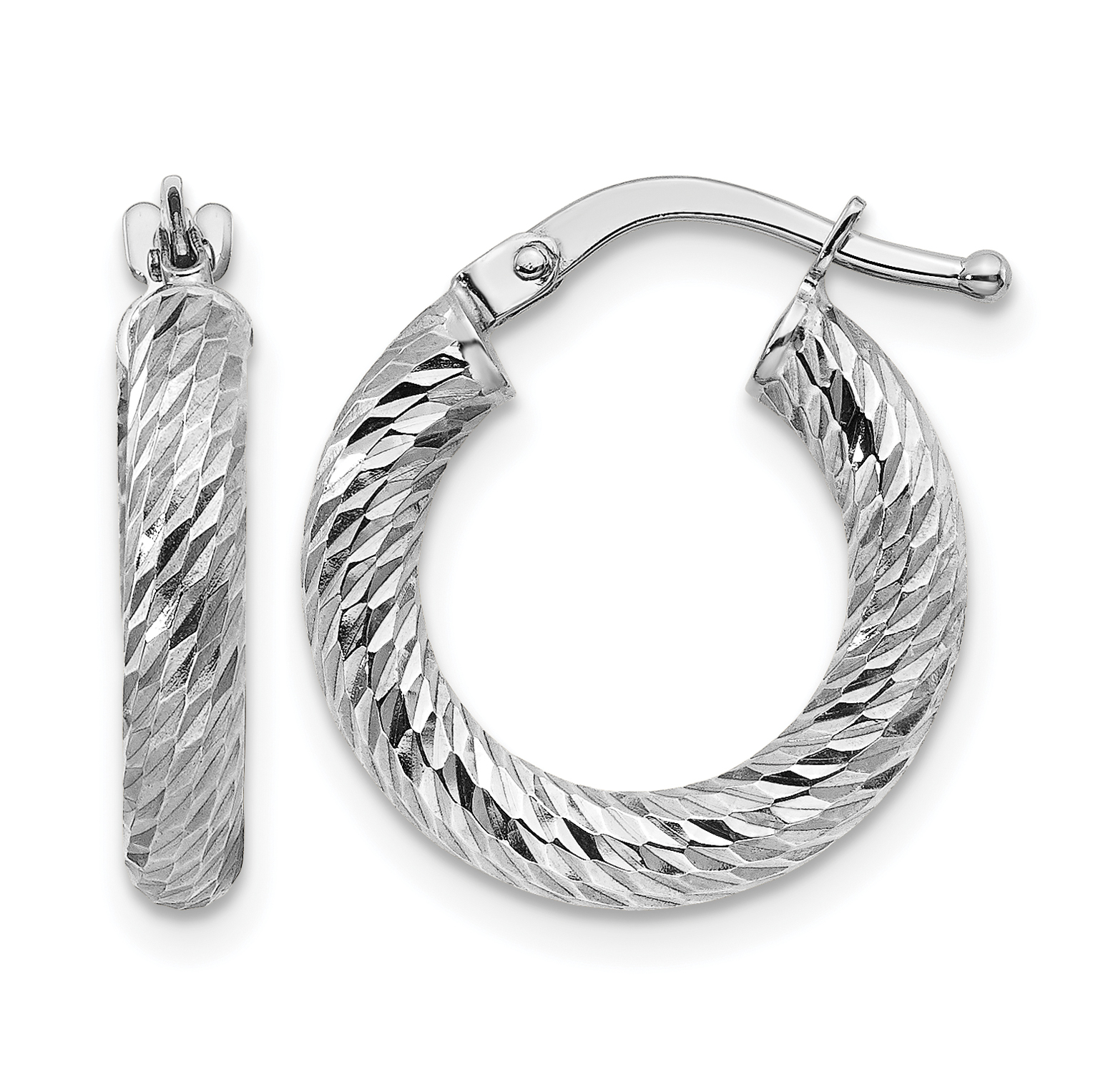 14k 3x10mm White Gold Diamond-cut Round Hoop Earrings (TF1339W)