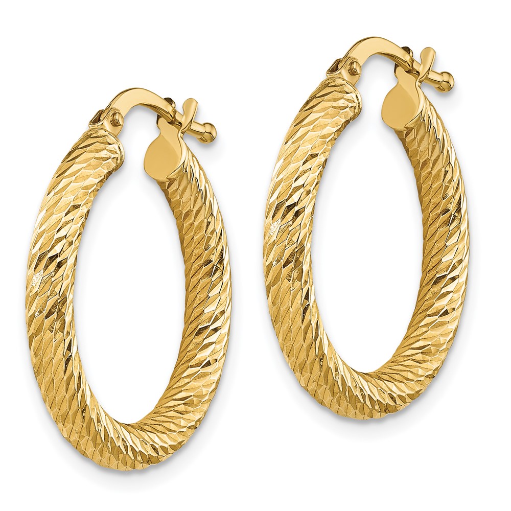 14k Polished 3mm Diamond-cut Round Hoop Earrings (TF1340)