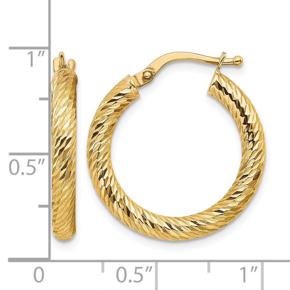 14k Polished 3mm Diamond-cut Round Hoop Earrings (TF1340)