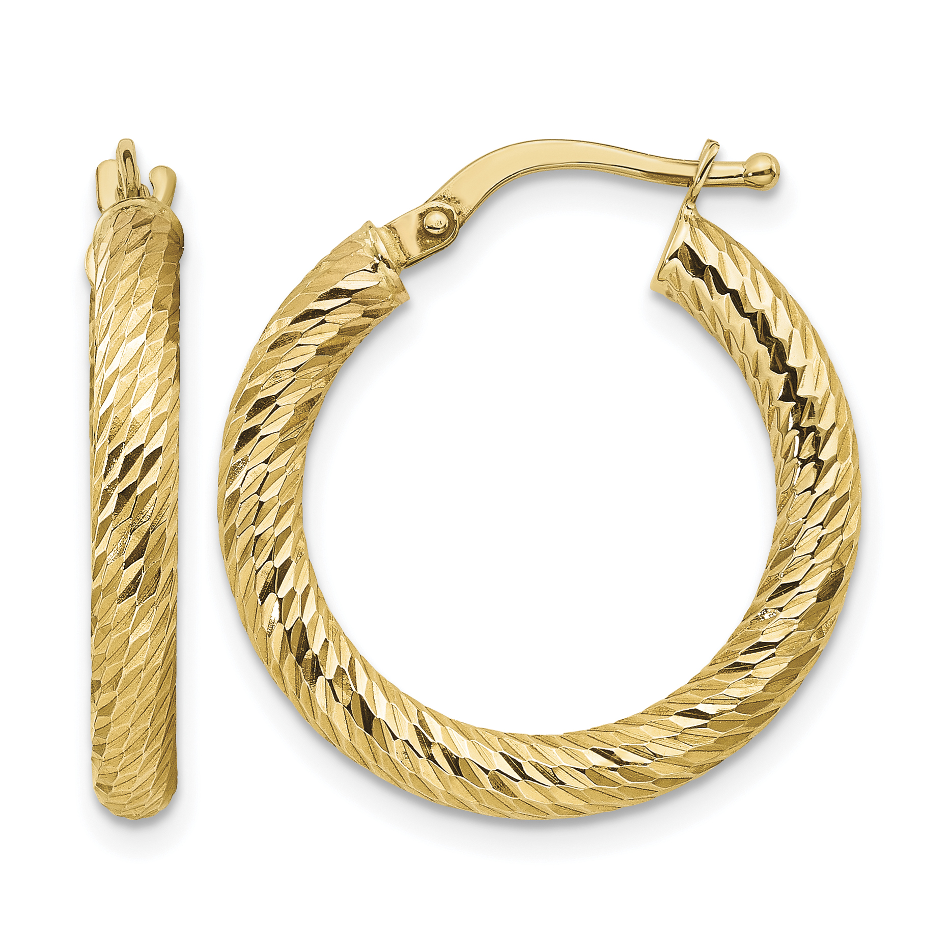 14k Polished 3mm Diamond-cut Round Hoop Earrings (TF1340)