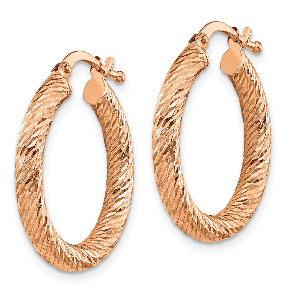 14k 3mm Polished Rose Gold Diamond-cut Round Hoop Earrings (TF1340R)