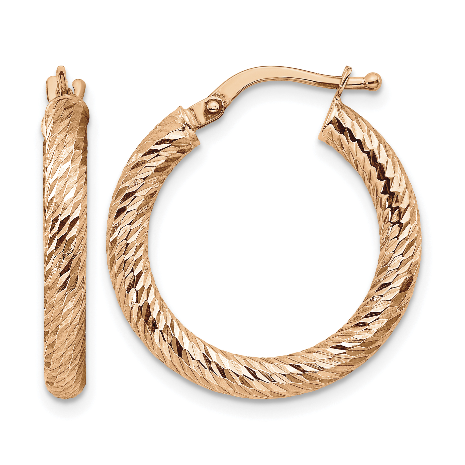 14k 3mm Polished Rose Gold Diamond-cut Round Hoop Earrings (TF1340R)