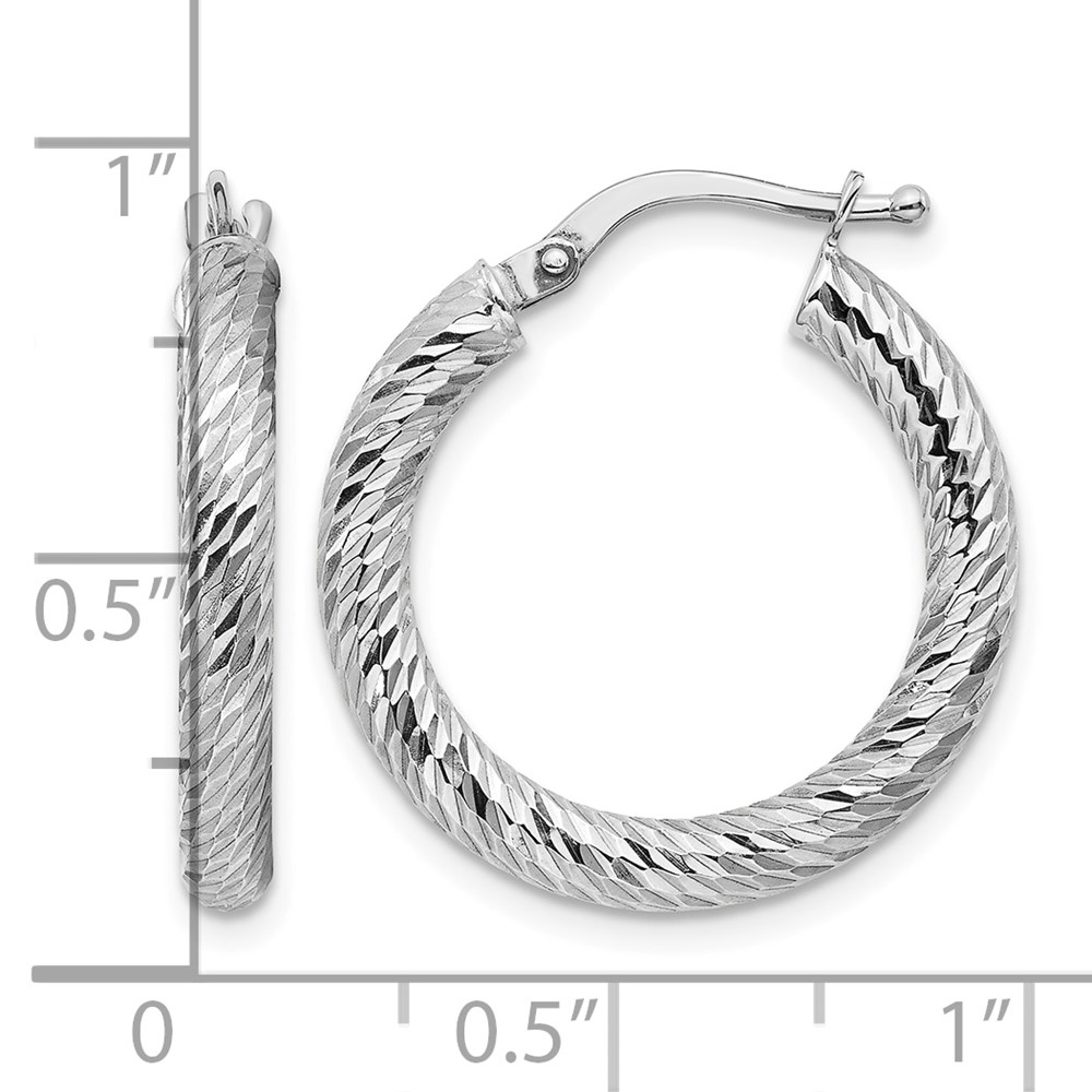 14k Polished 3mm White Gold Diamond-cut Round Hoop Earrings (TF1340W)