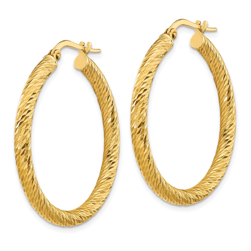 14k 3x25mm Diamond-cut Round Hoop Earrings (TF1342)
